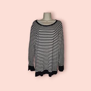 Talbots Black White Stripe Button-Back Crewneck Sweater Nautical Preppy 2X Plus